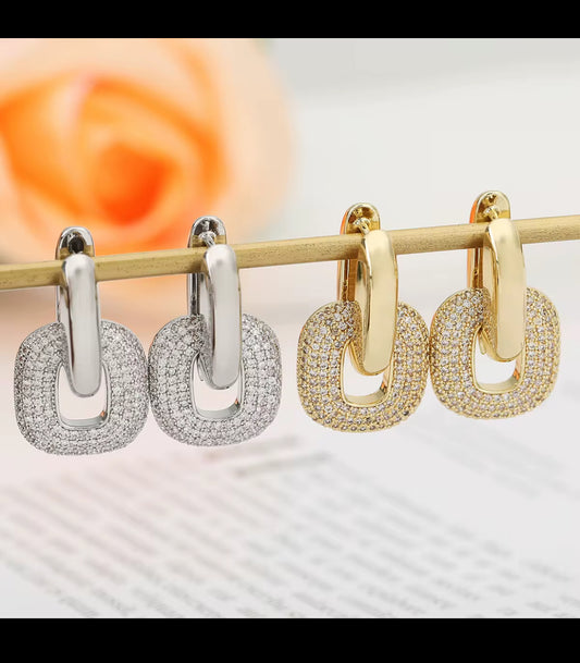 Pavé Zirkon Çift Halka Sarkıt Küpe | GOÉZ