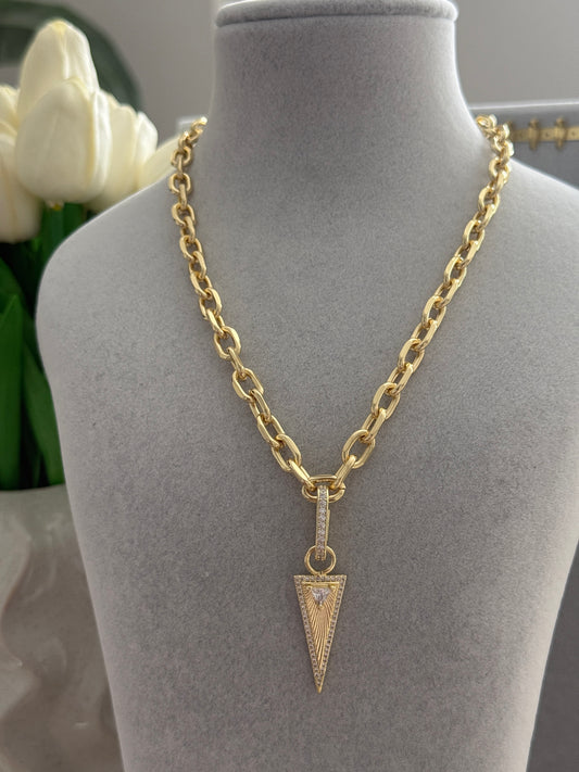 Oval Halka Zincir Zirkon Üçgen Ok Sarkıt Kolye | GOÉZ