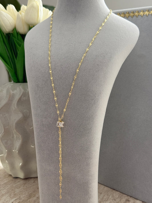 Mariner Zincir Tek Kare Zirkon Lariat Kolye | GOÉZ