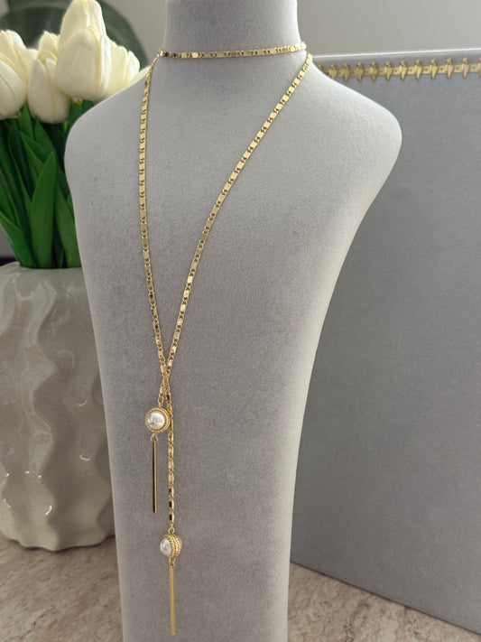 Mariner Zincir İnci Tokalı Çubuk Sarkıt Lariat Kolye | GOÉZ