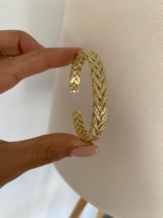 Hasır Örgü Altın Cuff Kelepçe Bileklik | GOÉZ