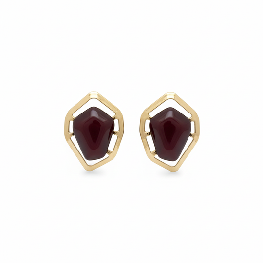 Bordo Taşlı Geometrik Çerçeve Küpe | GOÉZ